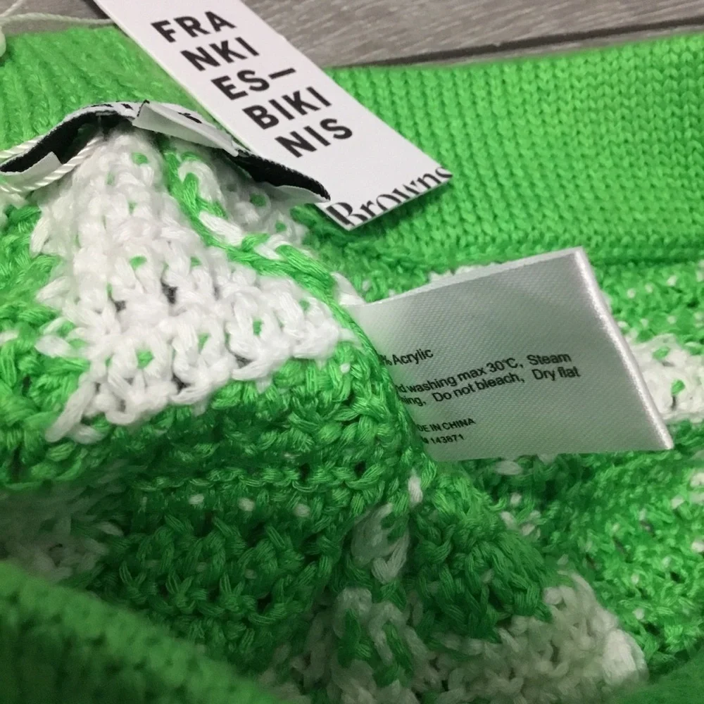 NWT Frankies Bikinis Coco Crochet Jade Check Bottoms size S POOL TO PARTY